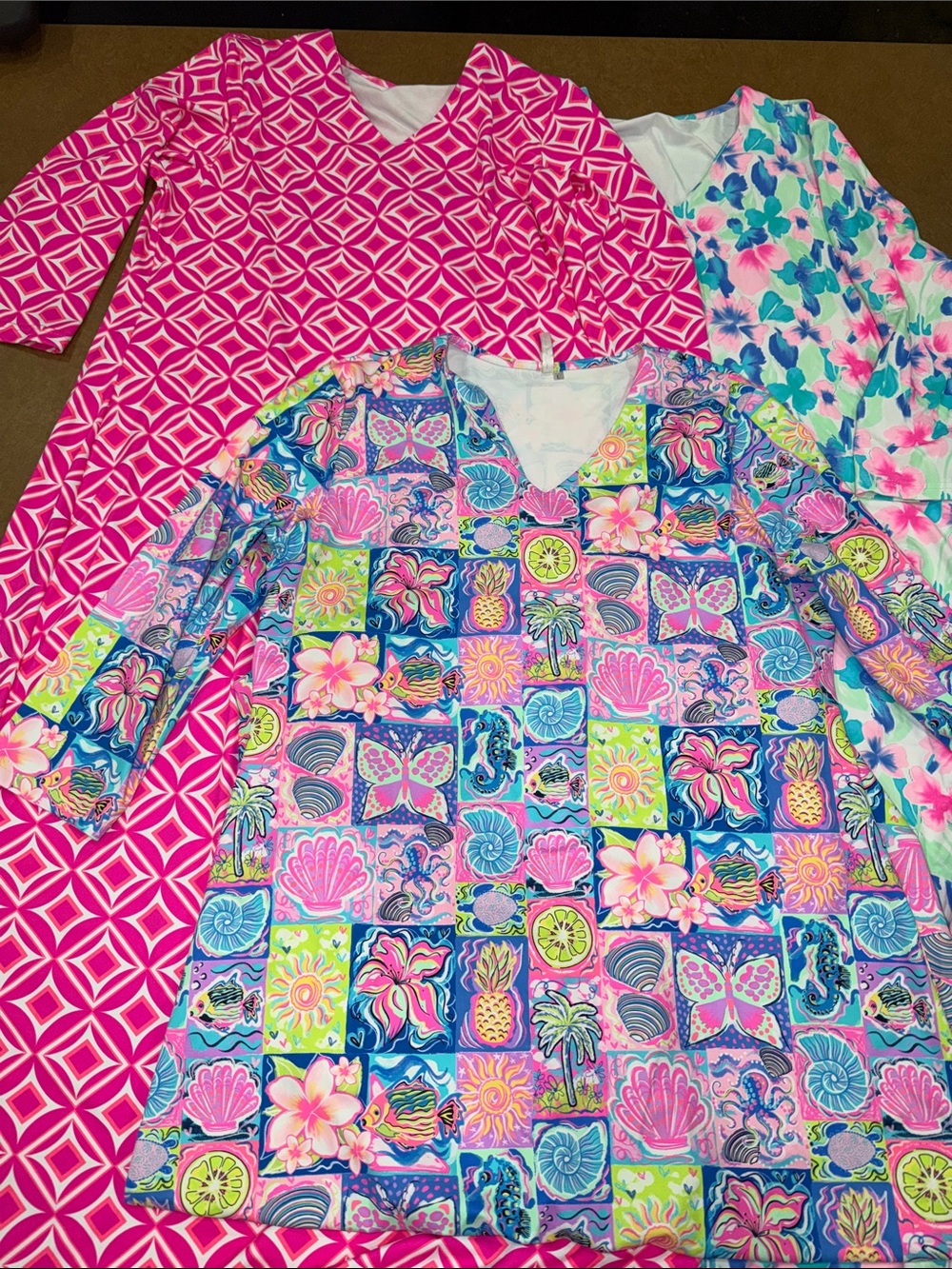 Lulu-B Bright Pink & Multicolor V-Neck Maxi Dresses • LOT of 2 • Size L